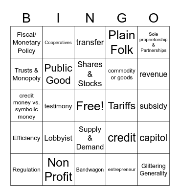 Economics Bingo Card