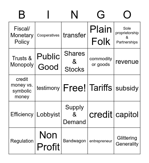 Economics Bingo Card