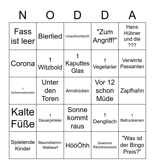 Räuber-Bingo Card