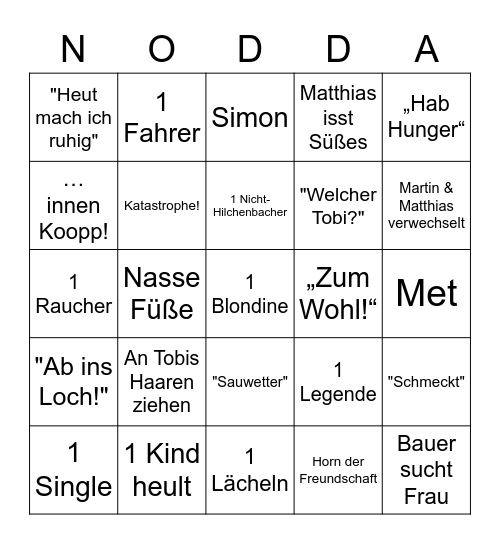 Räuber-Bingo Card