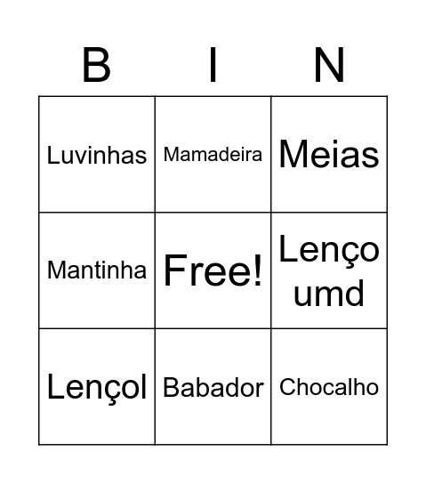 Sophia Bingo Card