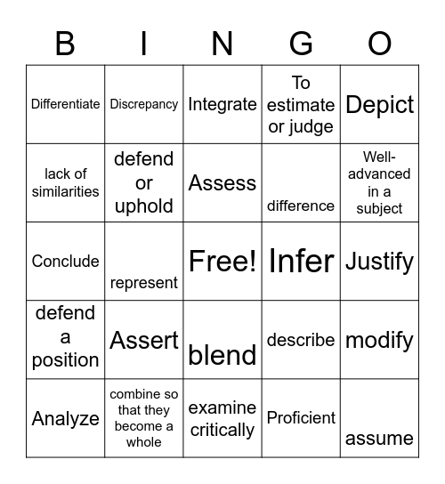 Vocab Bingo Card