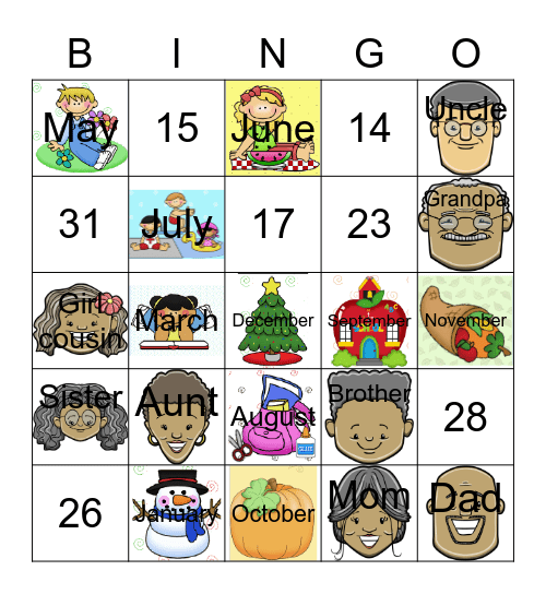 Cumpleanos y Familia Bingo Card