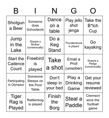 Lake Weekend Bingo Card