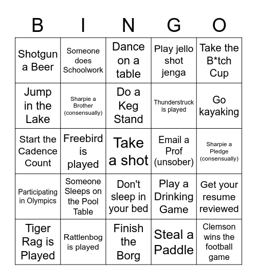 Lake Weekend Bingo Card