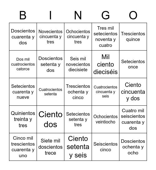 Los números 100 - 10000 Bingo Card