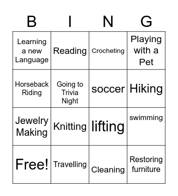 Hobby Bingo Card