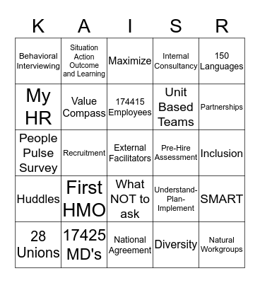 Kaiser Bingo Card