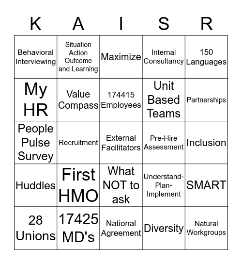 Kaiser Bingo Card