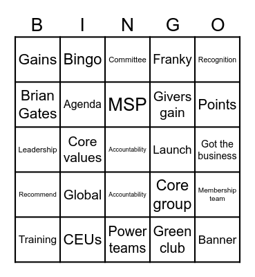 BNI Lingo Bingo Card