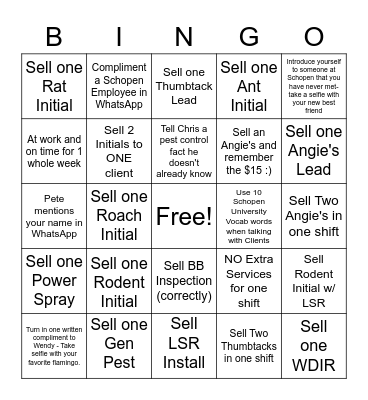 Schopen Sales Bingo! Bingo Card