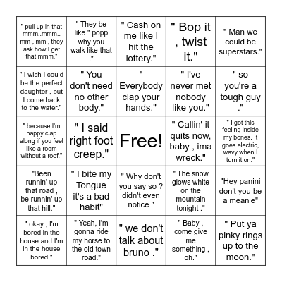 Song Bingo Card