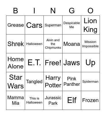 Movie Music Bingo Card