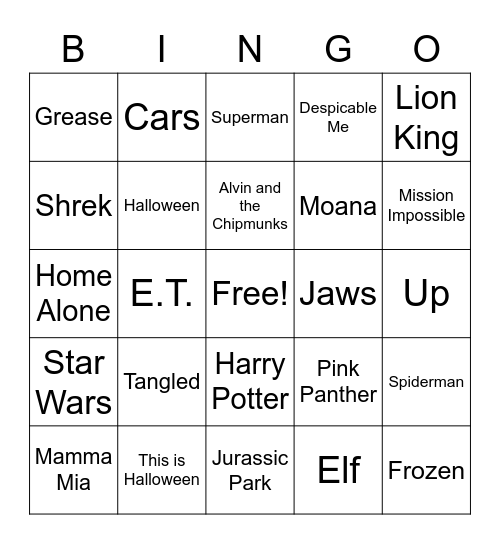 Movie Music Bingo Card