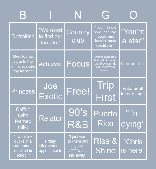 Liv Laugh Love Bingo Card