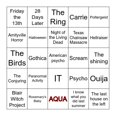 Horror Movie Bingo Card