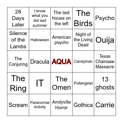 Horror Movie Bingo Card