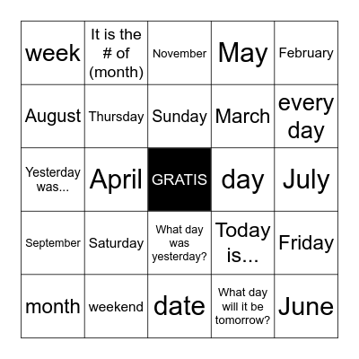 El Calendario Bingo Card