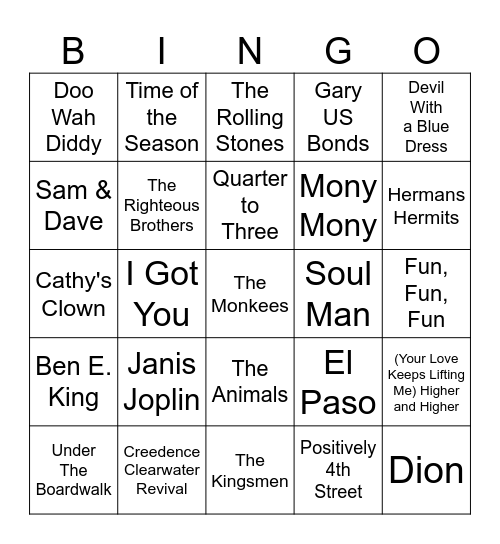 60's Bingo Card