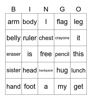 Word Wall Bingo Card