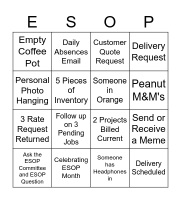 NDS ESOP Month Bingo Card