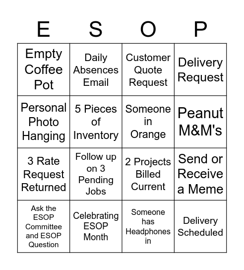 NDS ESOP Month Bingo Card