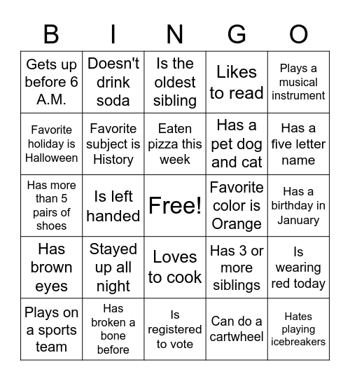 Class Bingo 1 Bingo Card