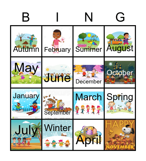 Months and Seasons Bingo Card