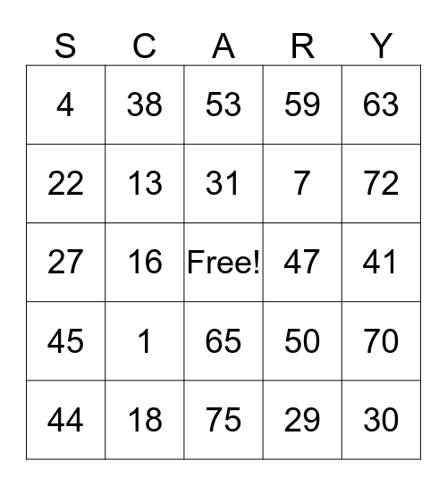 Halloween Bingo Card