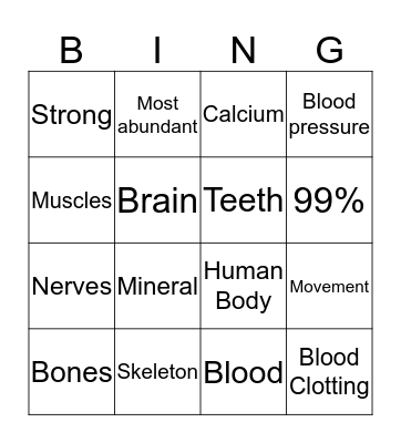 Calcium Bingo Card