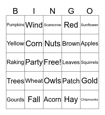 Fall Harvest Party Bingo Card