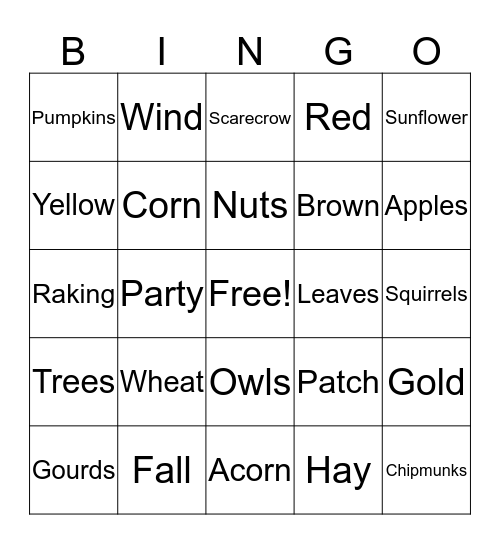 Fall Harvest Party Bingo Card