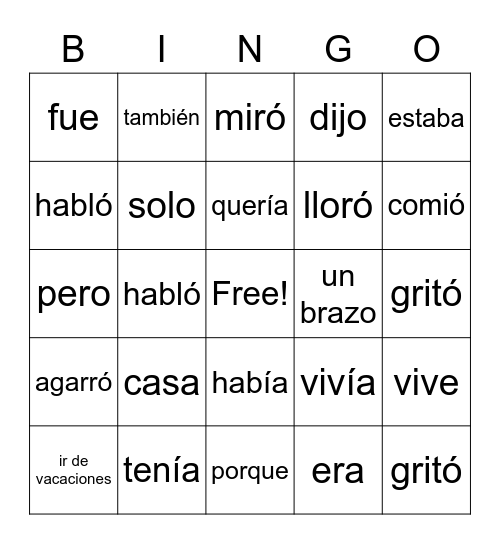 Spanish 10 - Las Vacaciones Bingo Card