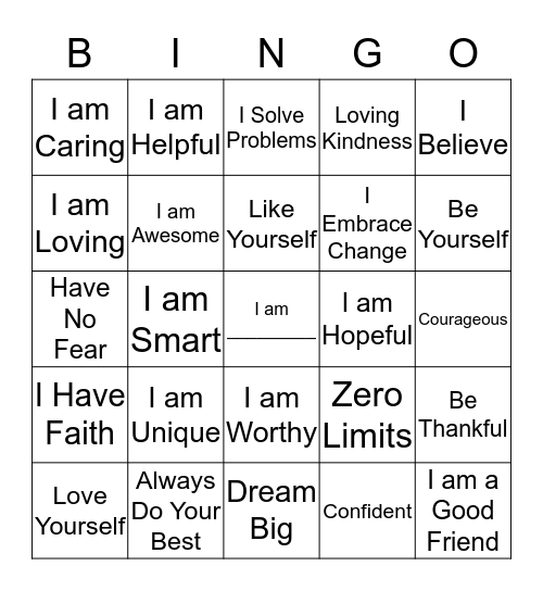 Positive Affirmations Bingo Card