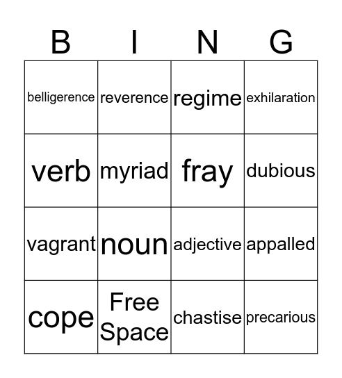 Vocabulary Oct. 26 - Oct. 30 Bingo Card