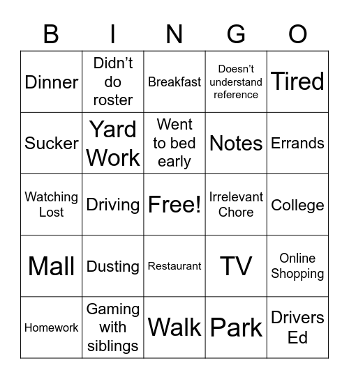 Untitled Bingo Card