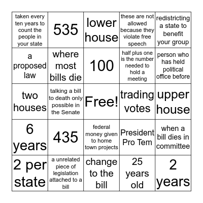 Congress Bingo Card
