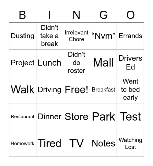 Mr C Bingo Card