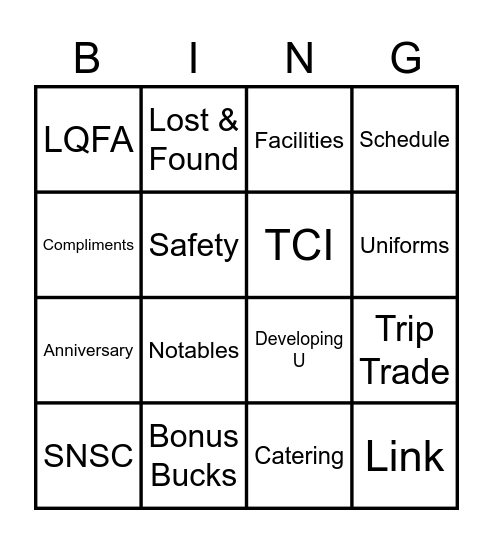 Collateral Bingo Card