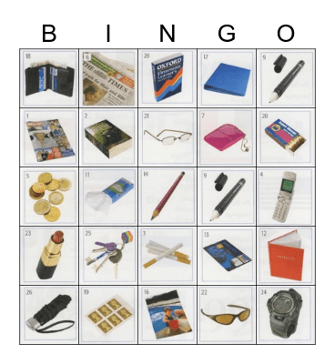 Common Objects Bingo Card