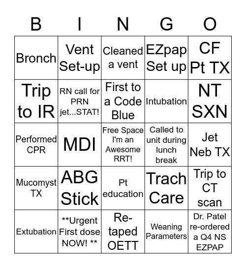 RT Week BINGO!  Bingo Card