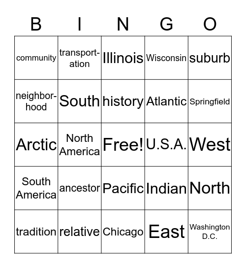 Social Studies Review Bingo Card