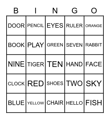 LEARNING ENGLISH Bingo Card