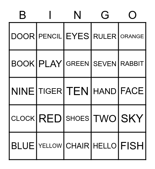 LEARNING ENGLISH Bingo Card