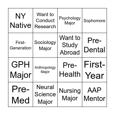 AAP: Womxn of Color Pre-Health Mixer Bingo Card