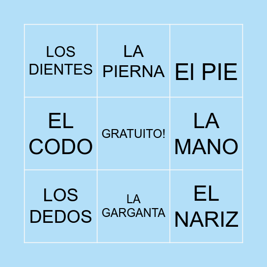 EL CUERPO Bingo Card