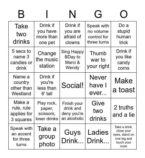 Winsor Woods Bingo Card