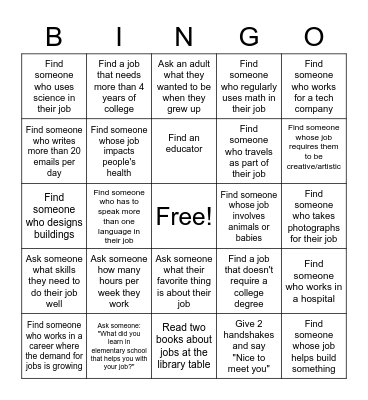 Lawton Career Exploration Bingo Card