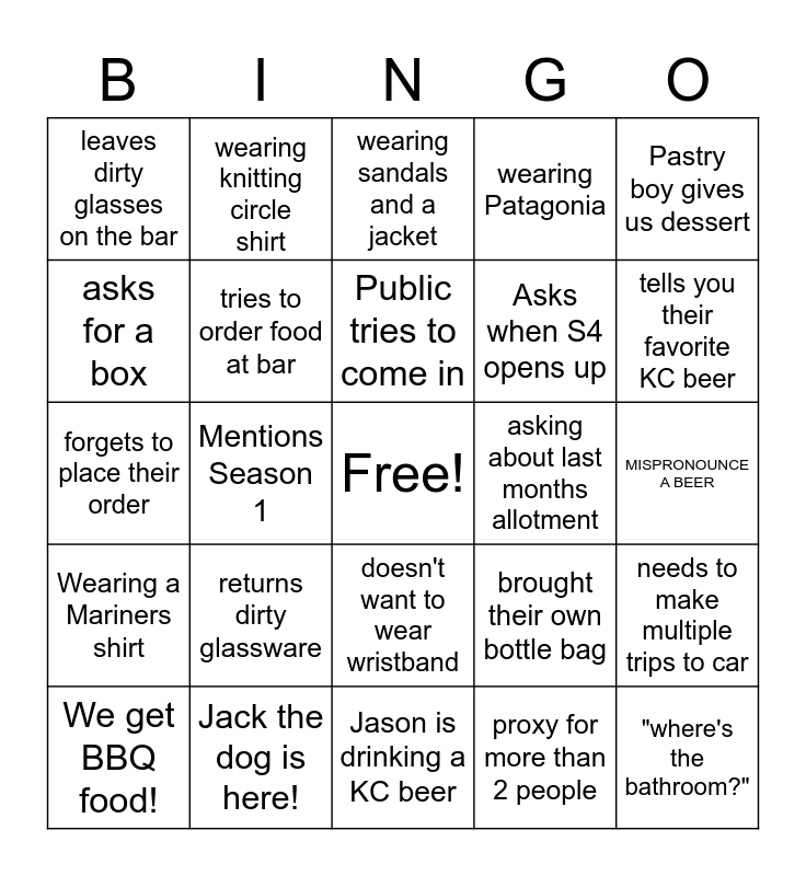 Knitting Circle Bingo Card