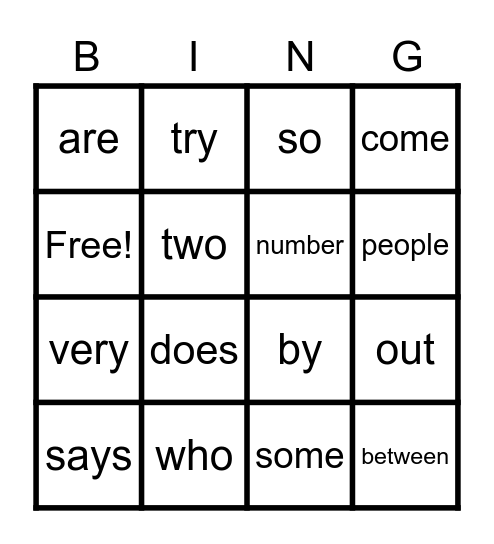 TRICK WORD BINGO Card